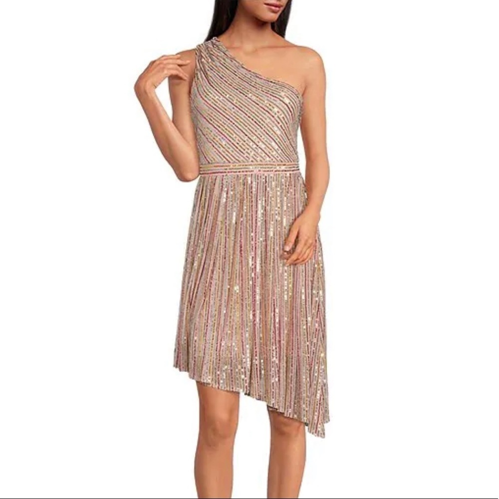 Laundry By Shelli Segal Pink and Gold Asymmetrical Dress
